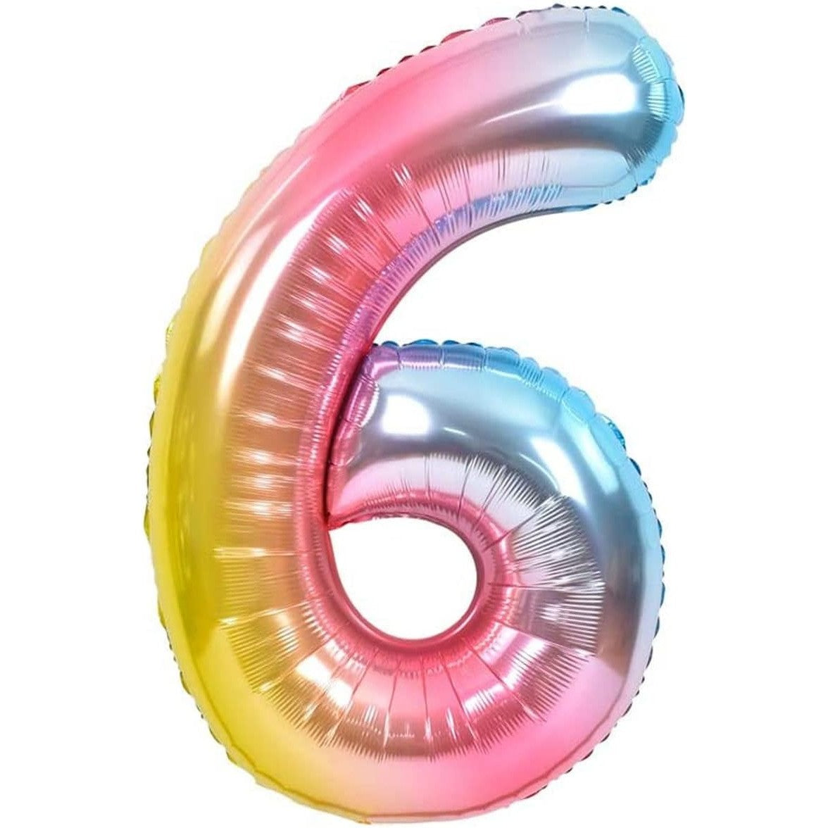 Balon din Folie Metalizata Gradient Flippy, Figurina Cifra, Tema Aniversare 100 cm, Ambalaj Individual, Pai inclus, Umflare cu Aer sau Heliu, Multicolor, Cifra 6-0