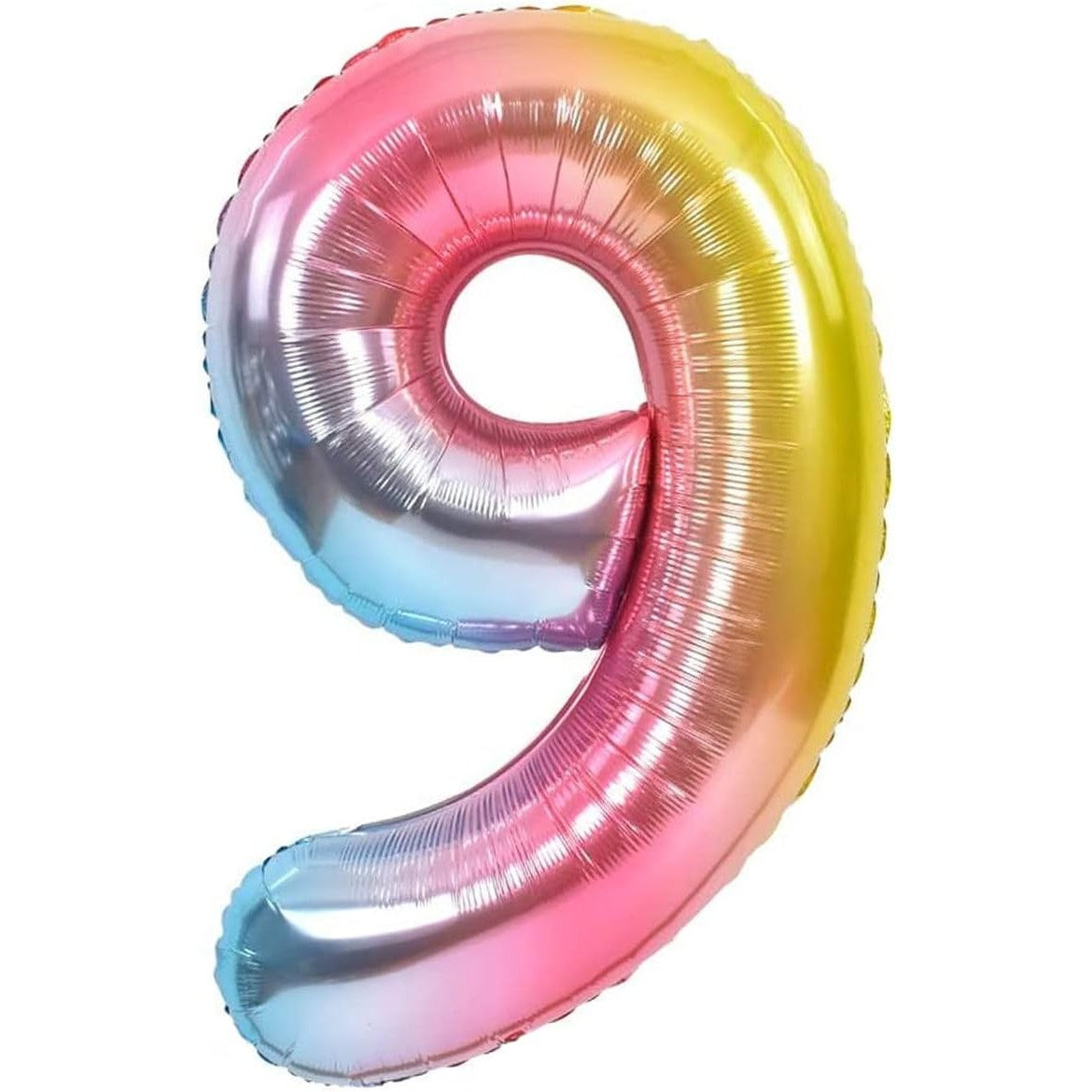 Balon din Folie Metalizata Gradient Flippy, Figurina Cifra, Tema Aniversare 100 cm, Ambalaj Individual, Pai inclus, Umflare cu Aer sau Heliu, Multicolor, Cifra 9-0