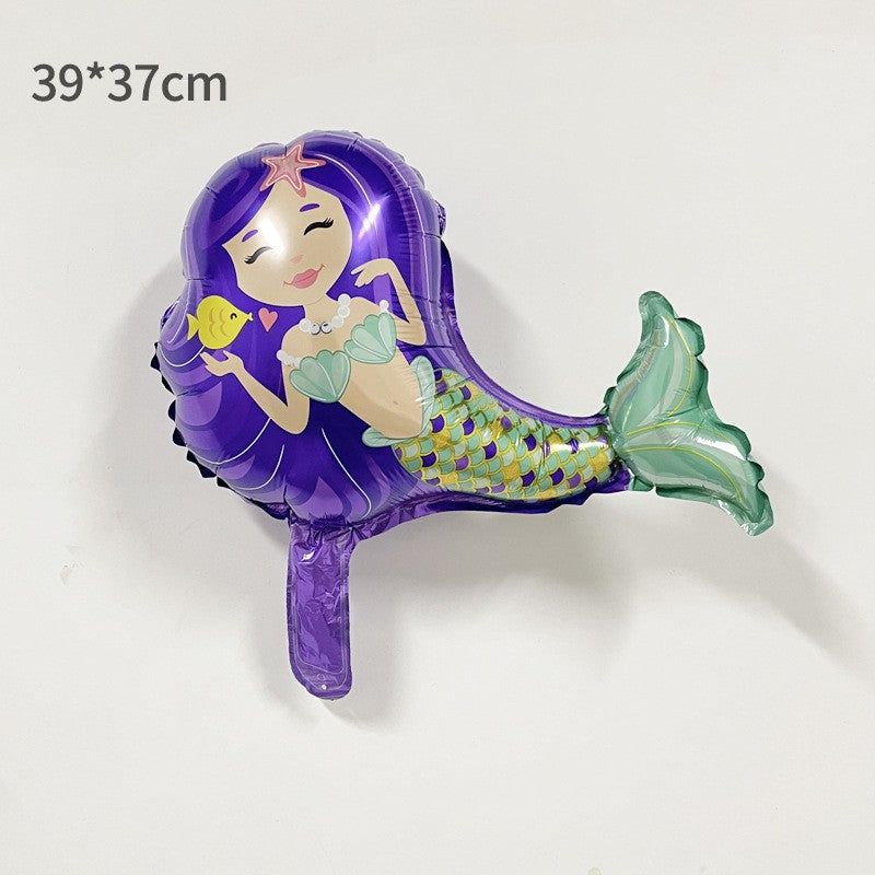Balon din folie metalizata Mini Figurine, Model Sirenă păr Mov, 39x37cm, Multicolor-0