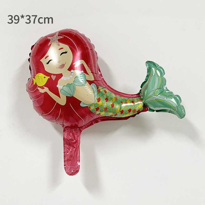 Balon din folie metalizata Mini Figurine, Model Sirenă păr Roșu, 39x37cm, Multicolor-0