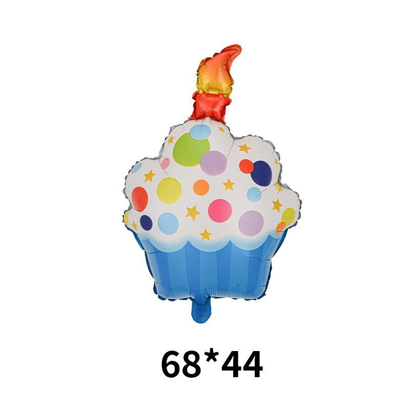 Balon din folie metalizata model 1, Balon aniversar, Model Prăjitură cu lumânare, 68x44 cm, Multicolor-0