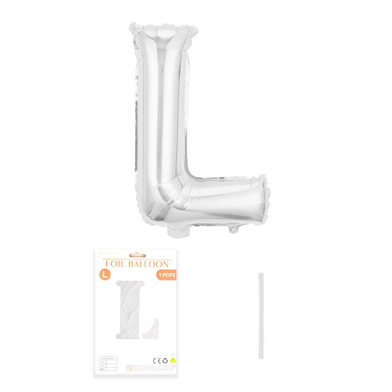Balon din folie metalizata, Flippy, model alb, Balon aniversar, Litera L, 40 cm, Argintiu-0