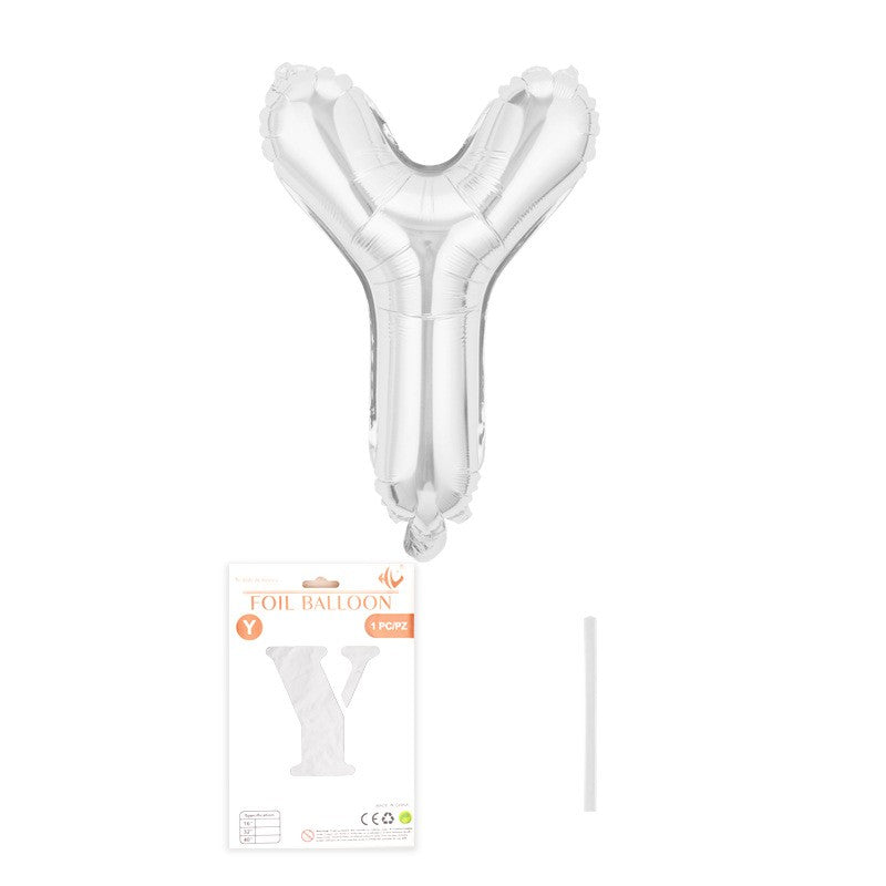 Balon din folie metalizata, Flippy, model alb, Balon aniversar, Litera Y, 40 cm, Argintiu-0