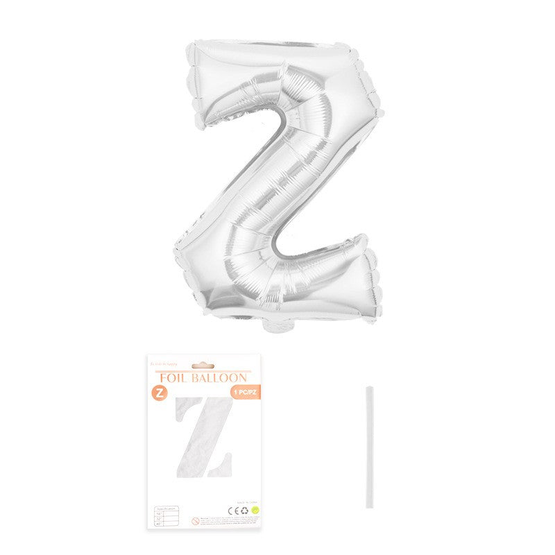 Balon din folie metalizata, Flippy, model alb, Balon aniversar, Litera Z, 40 cm, Argintiu-0