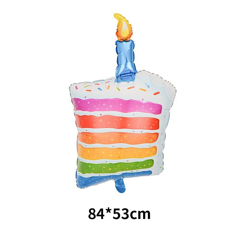 Balon din folie metalizata model, Balon aniversar, Model Prăjitură cu lumânare, 84x53 cm, Multicolor-0