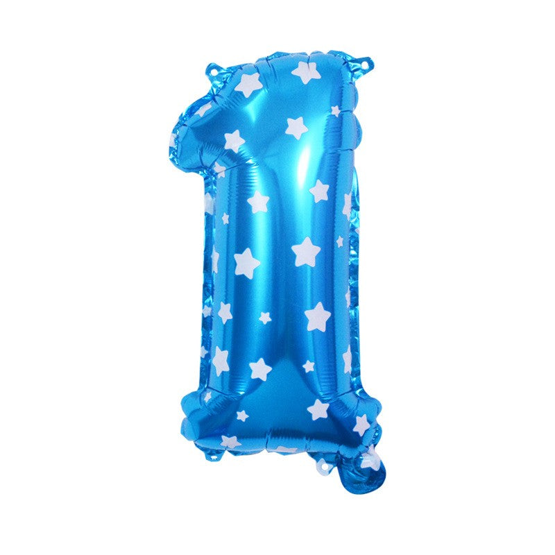 Balon din folie metalizata model cu inimioare, Balon aniversar, Cifra 1, 80 cm, Albastru-0