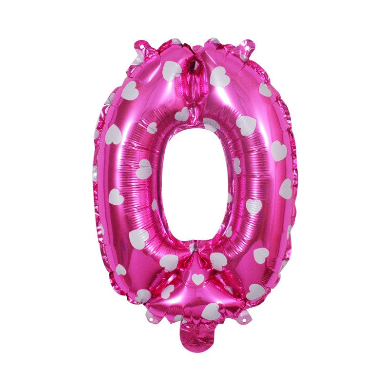 Balon din folie metalizata model cu inimioare, Balon aniversar, Cifra 0, 80 cm, Roz-0