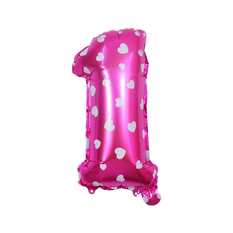 Balon din folie metalizata model cu inimioare, Balon aniversar, Cifra 1, 80 cm, Roz-0