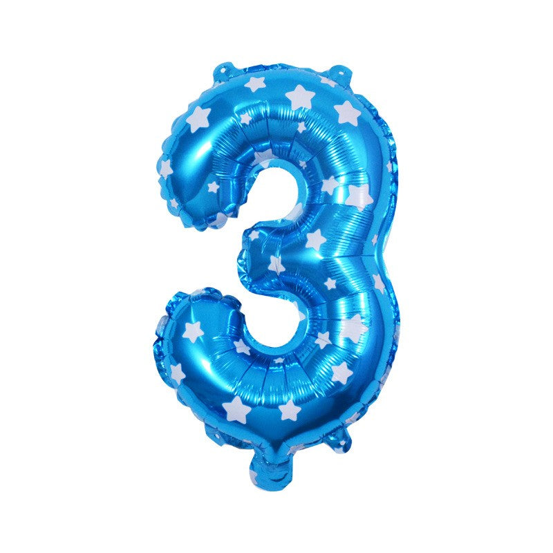 Balon din folie metalizata model cu inimioare, Balon aniversar, Cifra 3, 80 cm, Albastru-0