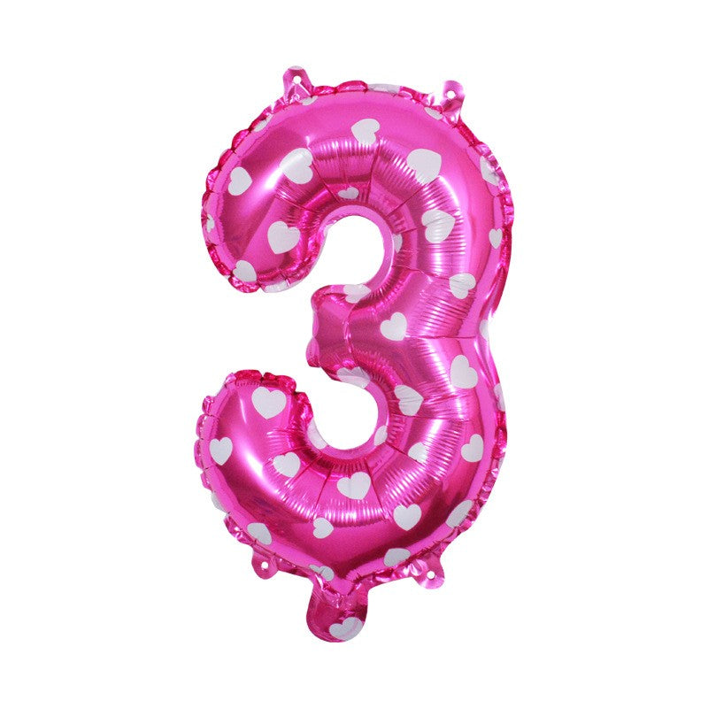 Balon din folie metalizata model cu inimioare, Balon aniversar, Cifra 3, 80 cm, Roz-0