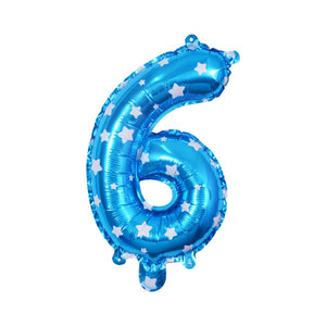 Balon din folie metalizata model cu inimioare, Balon aniversar, Cifra 6, 80 cm, Albastru-0