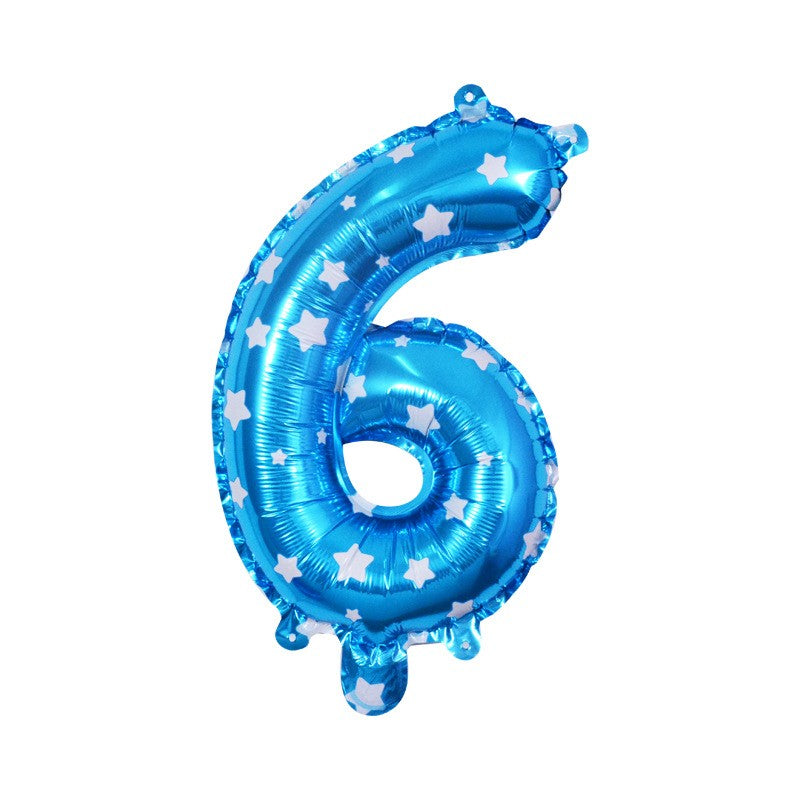 Balon din folie metalizata model cu inimioare, Balon aniversar, Cifra 6, 80 cm, Albastru-0