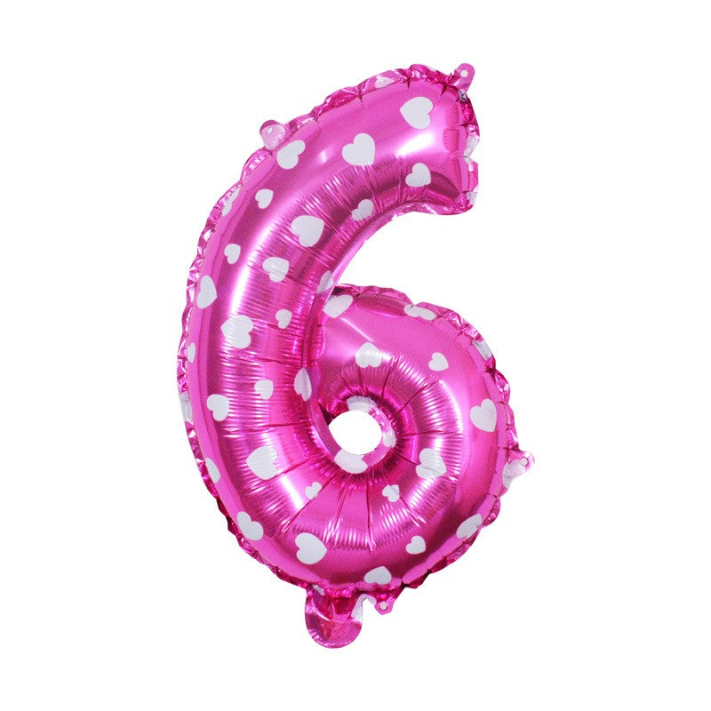 Balon din Folie Metalizata, Flippy, Figurina Cifra, Model 6 cu Inimioare, Tema Aniversare 80 cm, Ambalaj Individual, Pai Inclus, Umflare cu Aer sau Heliu, Roz-0