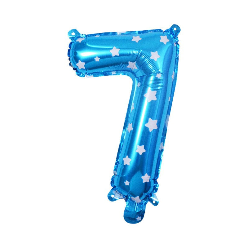 Balon din folie metalizata model cu inimioare, Balon aniversar, Cifra 7, 80 cm, Albastru-0