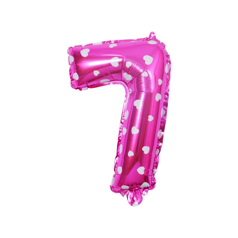 Balon din Folie Metalizata, Flippy, Figurina Cifra, Model 7 cu Inimioare, Tema Aniversare 80 cm, Ambalaj Individual, Pai Inclus, Umflare cu Aer sau Heliu, Roz-0