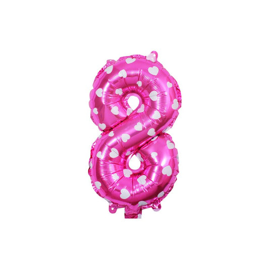 Balon din folie metalizata model cu inimioare, Balon aniversar, Cifra 8, 80 cm, Roz-0