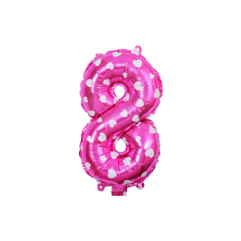 Balon din folie metalizata model cu inimioare, Balon aniversar, Cifra 8, 80 cm, Roz-0