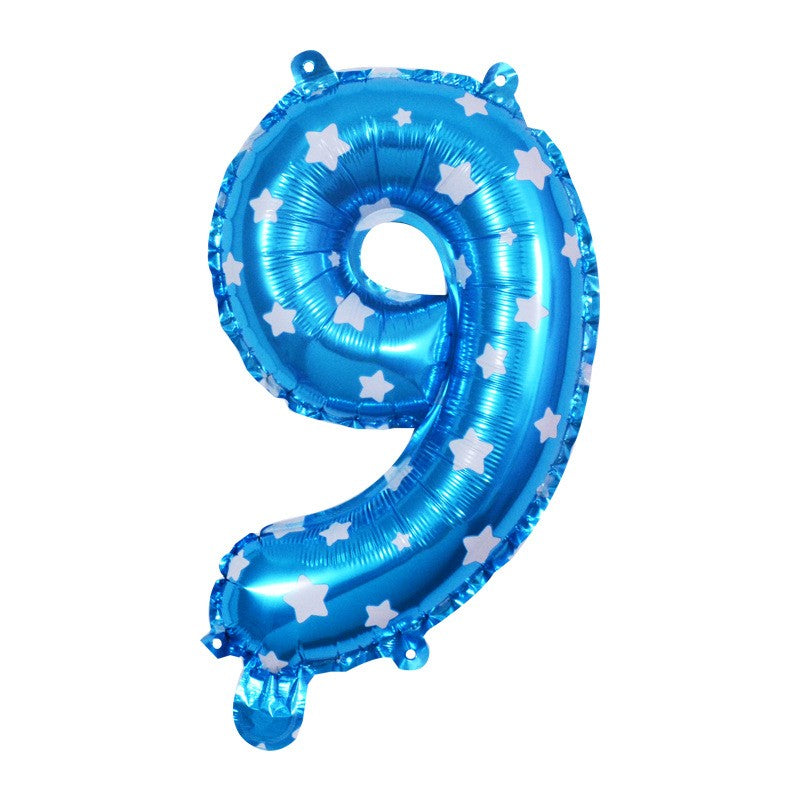 Balon din folie metalizata model cu inimioare, Balon aniversar, Cifra 9, 80 cm, Albastru-0