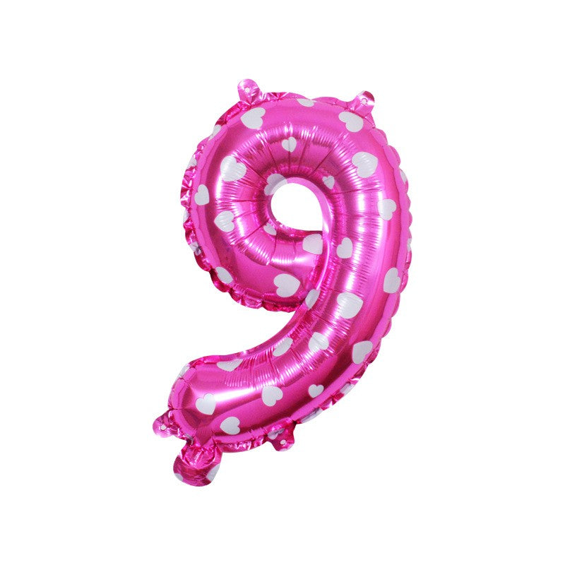 Balon din folie metalizata model cu inimioare, Balon aniversar, Cifra 9, 80 cm, Roz-0