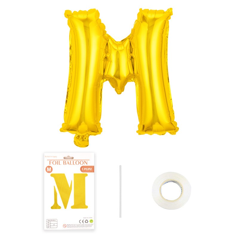 Balon din folie metalizata, Flippy, model galben, Balon aniversar, Litera M, 40 cm, Auriu-0