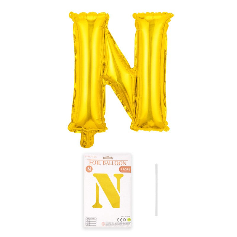 Balon din folie metalizata, Flippy, model galben, Balon aniversar, Litera N, 40 cm, Auriu-0