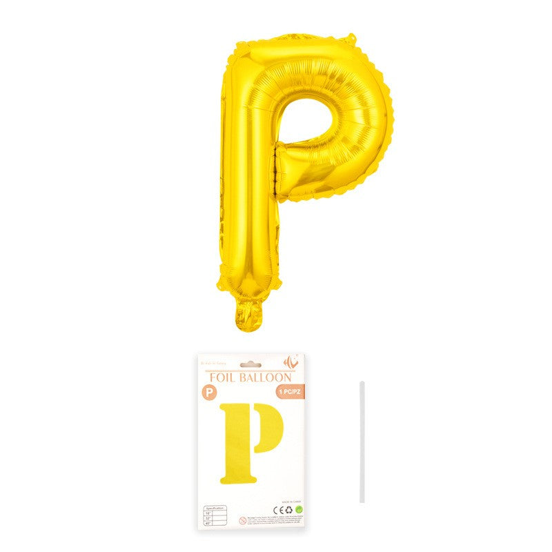 Balon din folie metalizata, Flippy, model galben, Balon aniversar, Litera P, 40 cm, Auriu-0