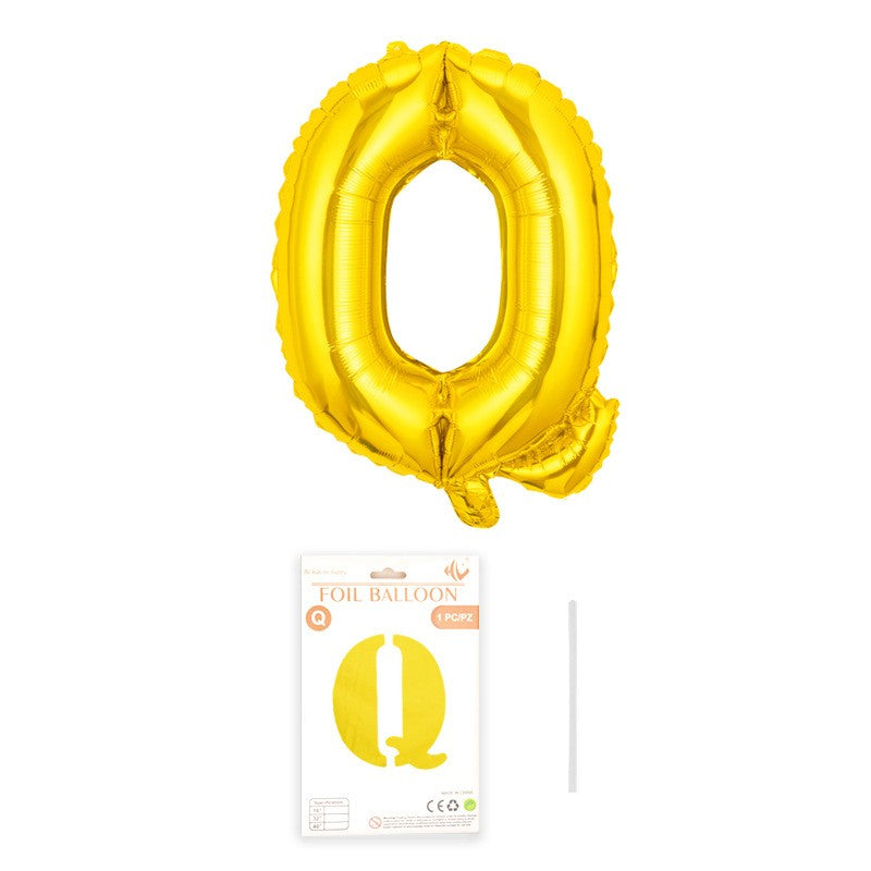 Balon din folie metalizata, Flippy, model galben, Balon aniversar, Litera Q, 40 cm, Auriu-0