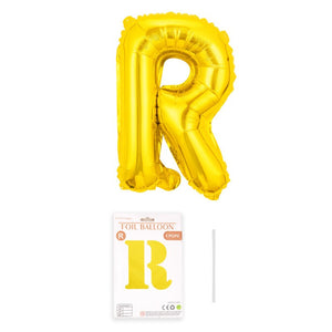 Balon din folie metalizata, Flippy, model galben, Balon aniversar, Litera R, 40 cm, Auriu-0