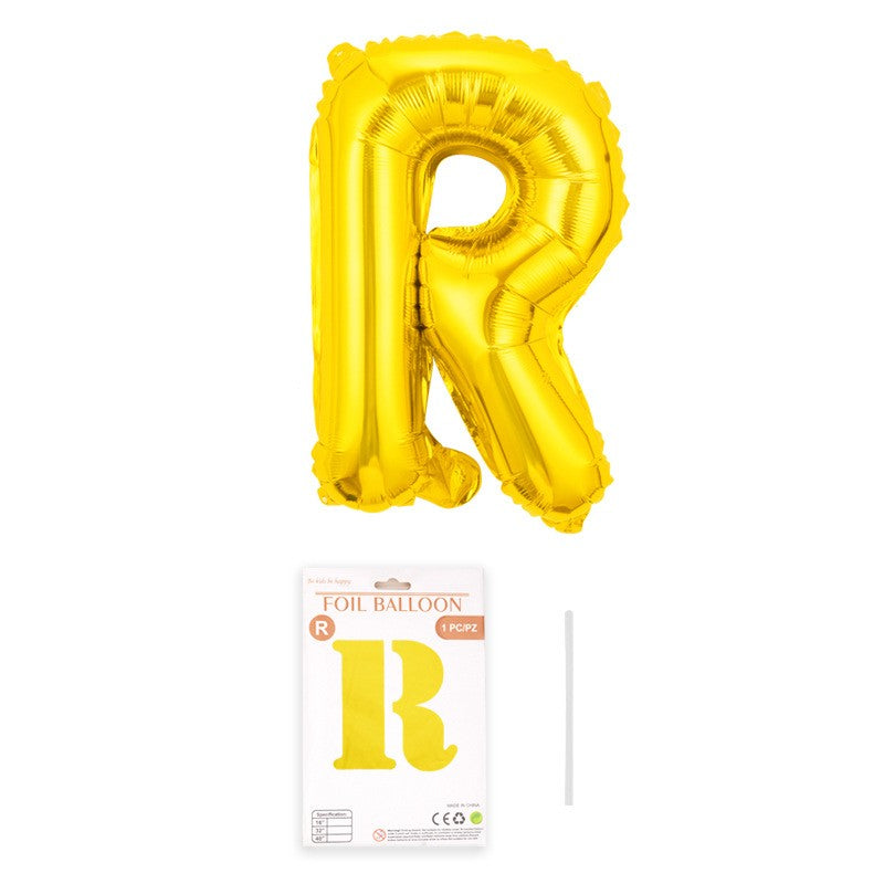 Balon din folie metalizata, Flippy, model galben, Balon aniversar, Litera R, 40 cm, Auriu-0