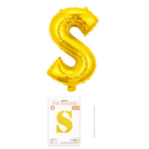 Balon din folie metalizata, Flippy, model galben, Balon aniversar, Litera S, 40 cm, Auriu-0