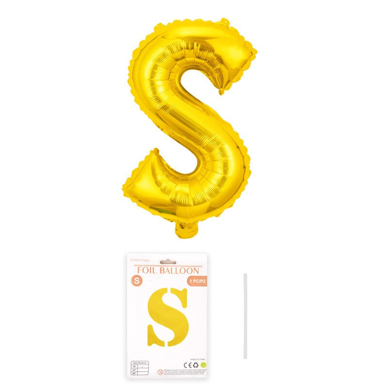 Balon din folie metalizata, Flippy, model galben, Balon aniversar, Litera S, 40 cm, Auriu-0