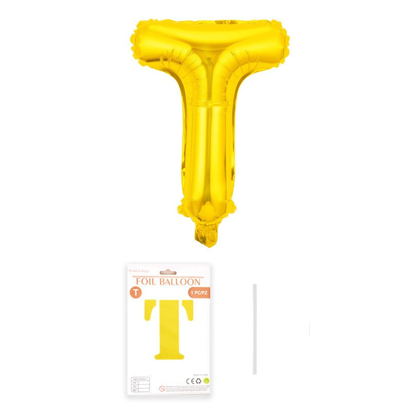 Balon din folie metalizata, Flippy, model galben, Balon aniversar, Litera T, 40 cm, Auriu-0