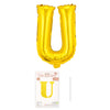 Balon din folie metalizata, Flippy, model galben, Balon aniversar, Litera U, 40 cm, Auriu-0