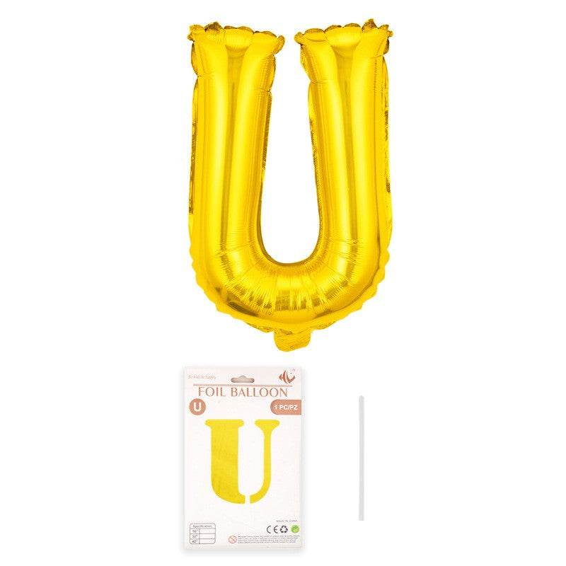 Balon din folie metalizata, Flippy, model galben, Balon aniversar, Litera U, 40 cm, Auriu-0