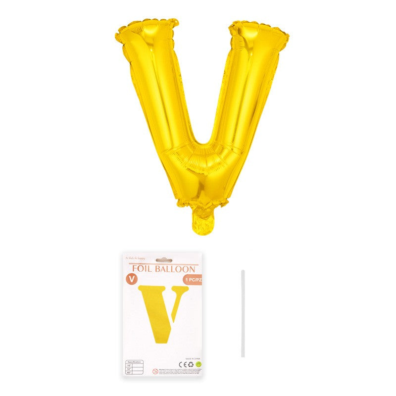 Balon din folie metalizata, Flippy, model galben, Balon aniversar, Litera V, 40 cm, Auriu-0