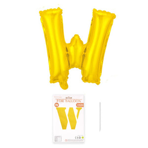 Balon din folie metalizata, Flippy, model galben, Balon aniversar, Litera W, 40 cm, Auriu-0