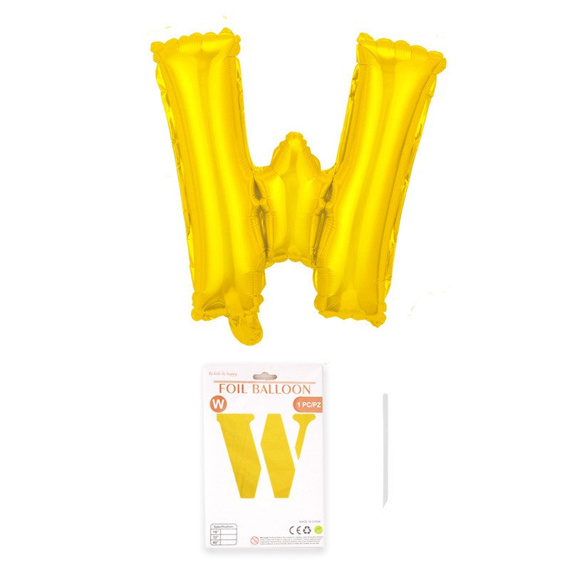 Balon din folie metalizata, Flippy, model galben, Balon aniversar, Litera W, 40 cm, Auriu-0