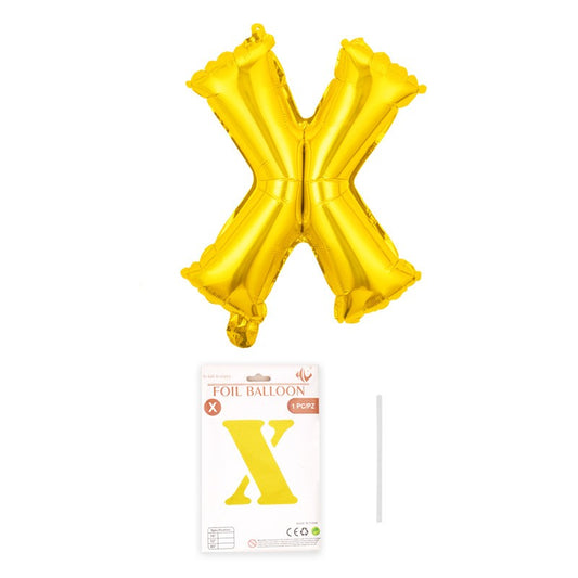Balon din folie metalizata, Flippy, model galben, Balon aniversar, Litera X, 40 cm, Auriu-0