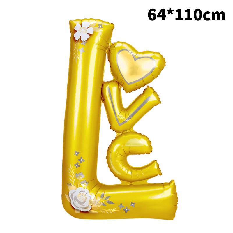 Balon din folie metalizată, Model LOVE, 110x64cm, Galben-0