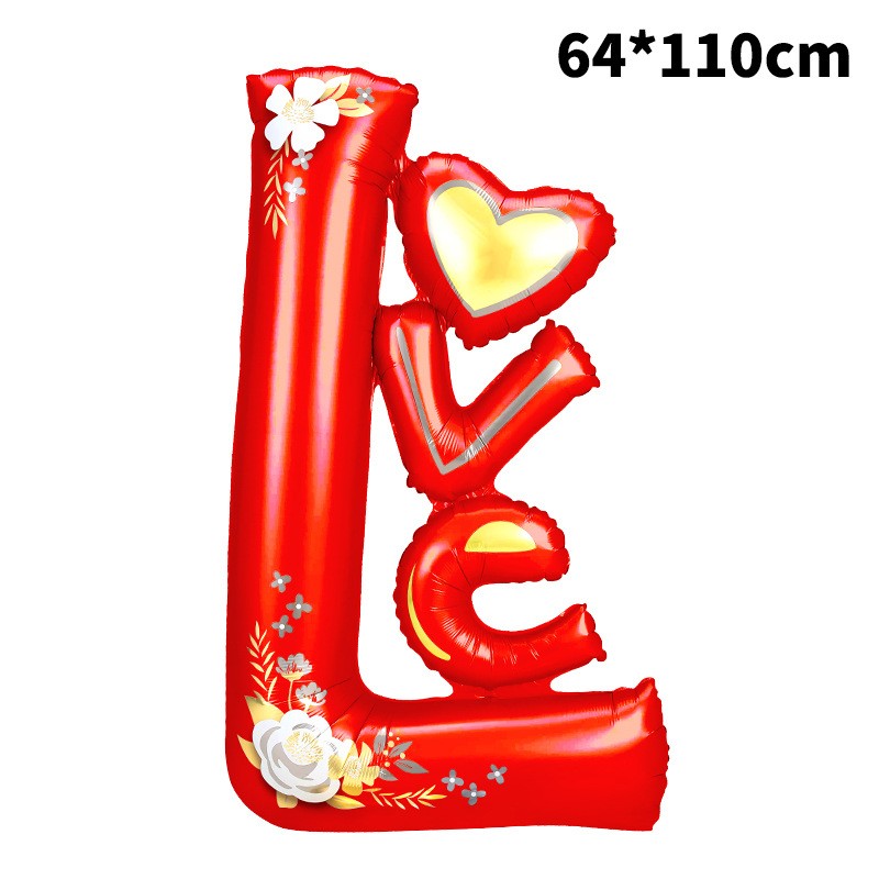 Balon din folie metalizată, Model LOVE, 110x64cm, Roșu-0
