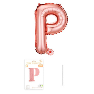 Balon din folie metalizata model Rose Gold, Balon aniversar, Litera P, 40 cm, Roz-0