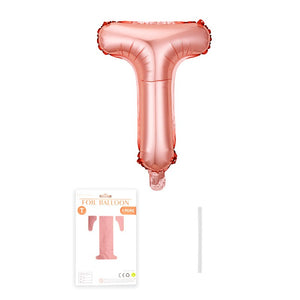 Balon din folie metalizata model Rose Gold, Balon aniversar, Litera T, 40 cm, Roz-0