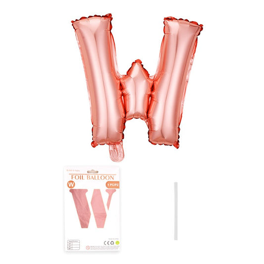 Balon din folie metalizata model Rose Gold, Balon aniversar, Litera W, 40 cm, Roz-0