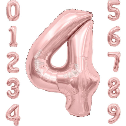 Balon din Folie Metalizata Flippy, Figurina Cifra, Tema Aniversare 100 cm, Ambalaj Individual, Pai inclus, Umflare cu Aer sau Heliu, Coral, Rose, Cifra 4-3