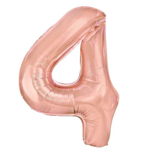 Balon din Folie Metalizata Flippy, Figurina Cifra, Tema Aniversare 100 cm, Ambalaj Individual, Pai inclus, Umflare cu Aer sau Heliu, Coral, Rose, Cifra 4-0