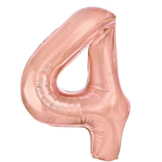 Balon din Folie Metalizata Flippy, Figurina Cifra, Tema Aniversare 100 cm, Ambalaj Individual, Pai inclus, Umflare cu Aer sau Heliu, Coral, Rose, Cifra 4-0