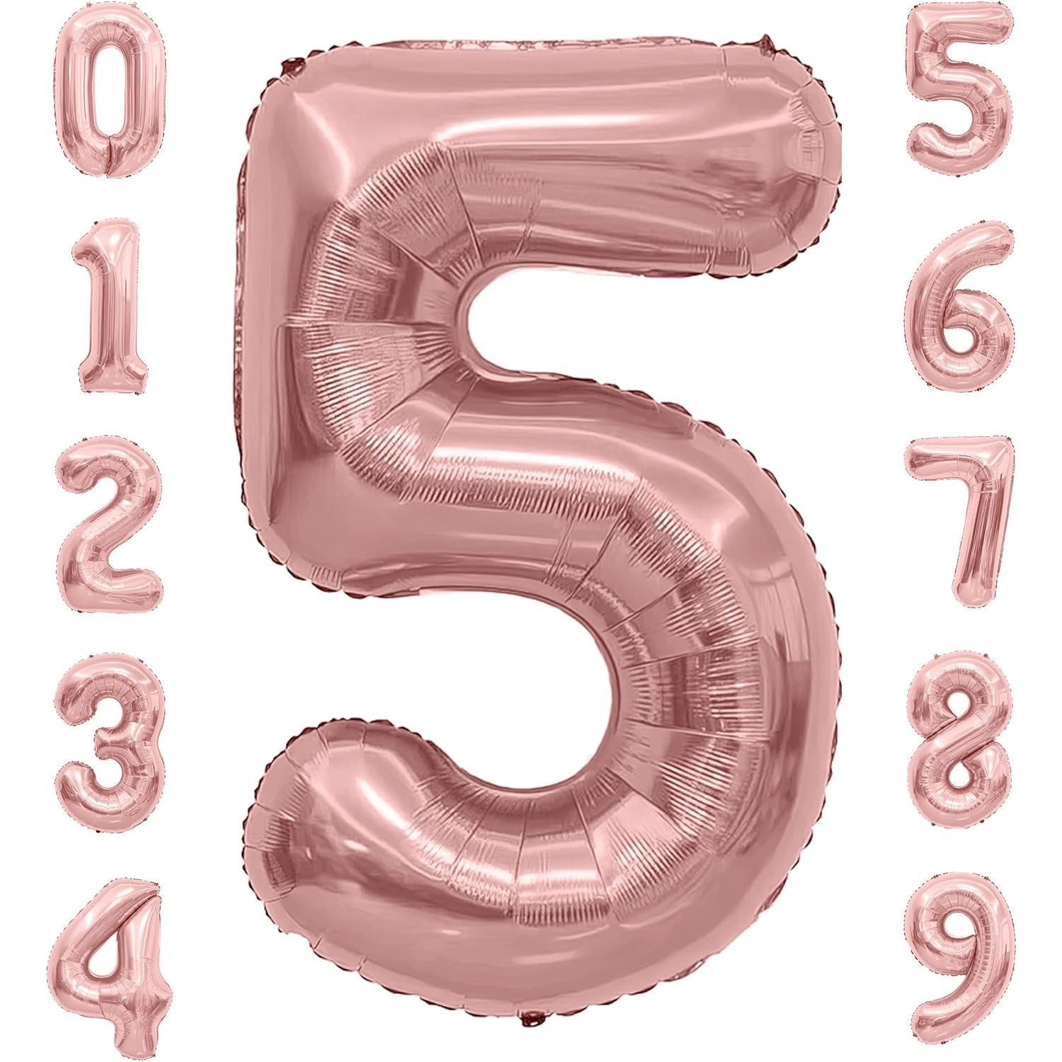 Balon din Folie Metalizata Flippy, Figurina Cifra, Tema Aniversare 100 cm, Ambalaj Individual, Pai inclus, Umflare cu Aer sau Heliu, Coral, Rose, Cifra 5-3
