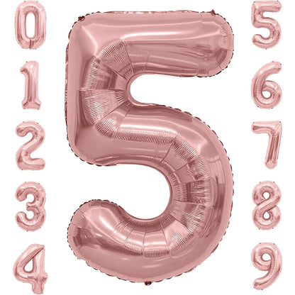Balon din Folie Metalizata Flippy, Figurina Cifra, Tema Aniversare 100 cm, Ambalaj Individual, Pai inclus, Umflare cu Aer sau Heliu, Coral, Rose, Cifra 5-3