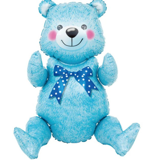 Balon din Folie Metalizata, Flippy, Figurina Ursulet Asezat, Model Animalut, 44x82.5 cm, Albastru-0