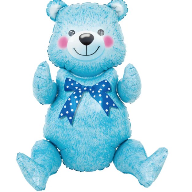 Balon din Folie Metalizata, Flippy, Figurina Ursulet Asezat, Model Animalut, 44x82.5 cm, Albastru-0